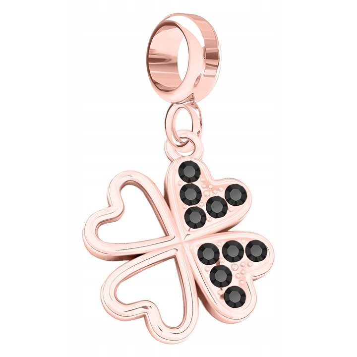 Talisman, Larezo, Pandantiv, Argint 925 Placat Cu Aur, Trifoi Cu Zirconiu Negru, Femei, Aur, Greutate 1, 3 g, Certificat De Autenticitate, Ambalaj Cadou, Auriu