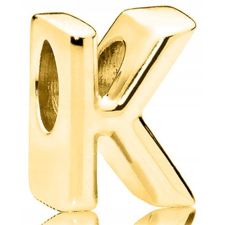 Talisman, Larezo, Charms, Argint 925 Placat Cu Aur, Litera K, Aurie, Pandantiv Pentru Bratari Modulare, Antialergic, Greutate 2, 4 g - 2, 8 g, Cutie Premium Pentru Bijuterii Cadou, Auriu