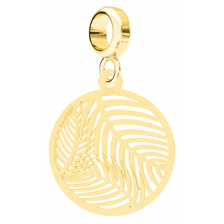 Talisman, Larezo, Pandantiv, Frunze De Palmier Aurii, Argint 925 Placat Cu Aur De 24K, Zirconii, Pentru Femei, Cutie Premium Pentru Bijuterii, Auriu