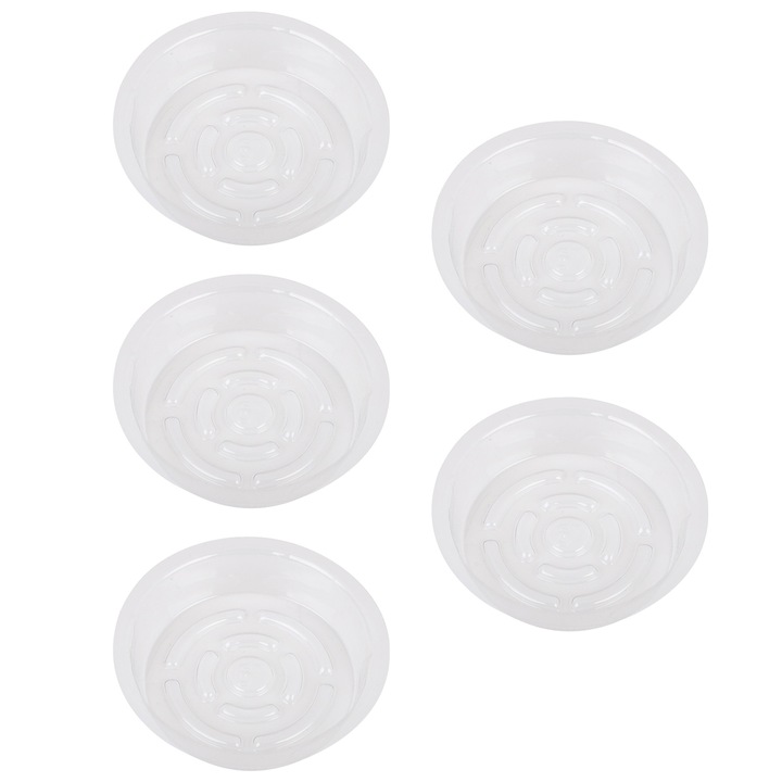 Set 5 tavi transparente pentru ghiveci, rotund, din plastic, pentru depozitarea apei, baza pentru plante, Enforose