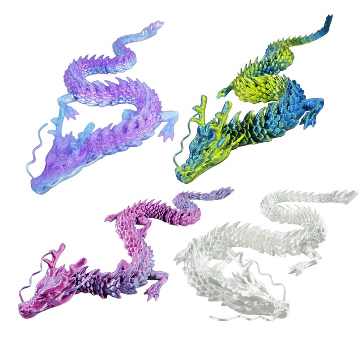 Комплект от 4 3D фигурки на дракони, 30x3.2x2.7cm, многоцветни, гъвкави стави