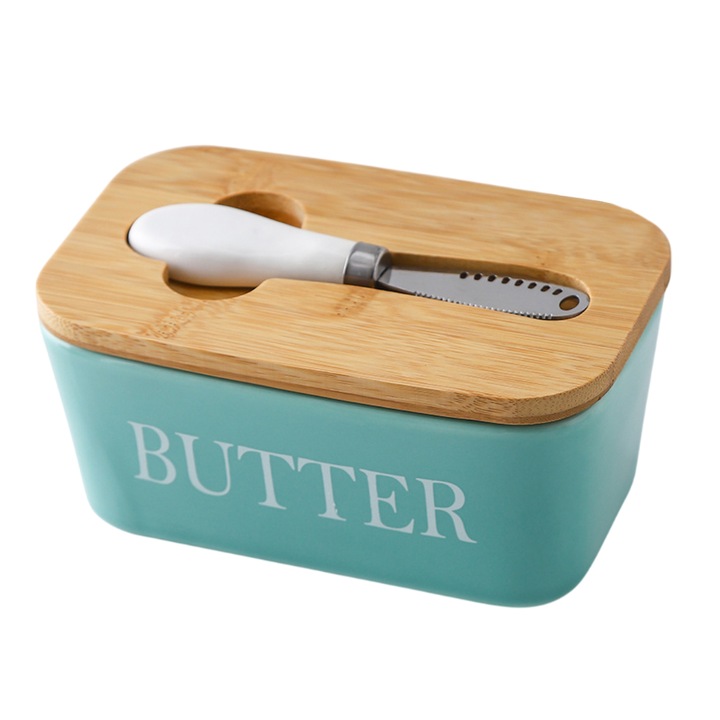 Vajtartó fedéllel és késsel, Enforose, zöld, 12.5x10.5x5cm