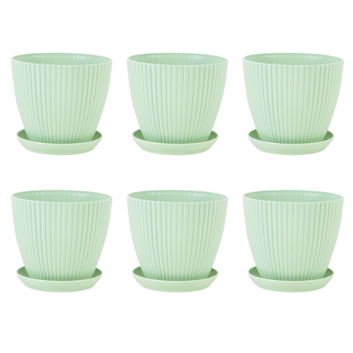 Ghiveci vertical cu dungi, Enforose, verde jungla, 16.3x16.2x16cm, set de ghivece pentru plante de interior