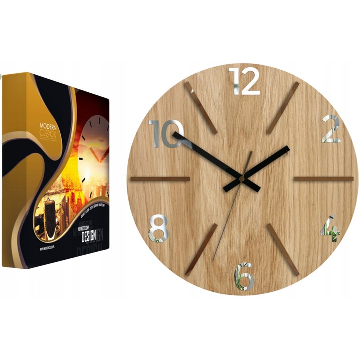 Volán kerek falióra, 33,5cm, tölgyfa, akril, többszínű