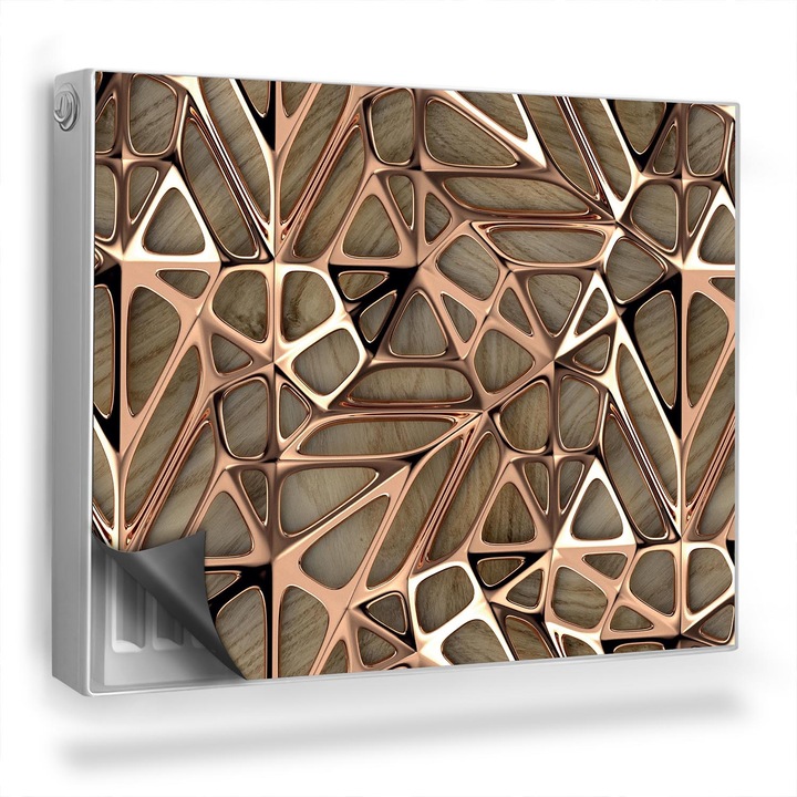 Covoras decorativ pentru calorifer, Wallfluent, Structura geometrica a frunzei, Maro, 80 x 60 cm, 010220260030000033990