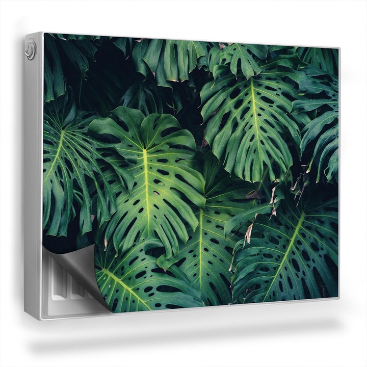 Magnet decorativ pentru calorifer, Wallfluent, Monstera, atmosfera intunecata, Verde, 80 x 60 cm, 010220260030000282578