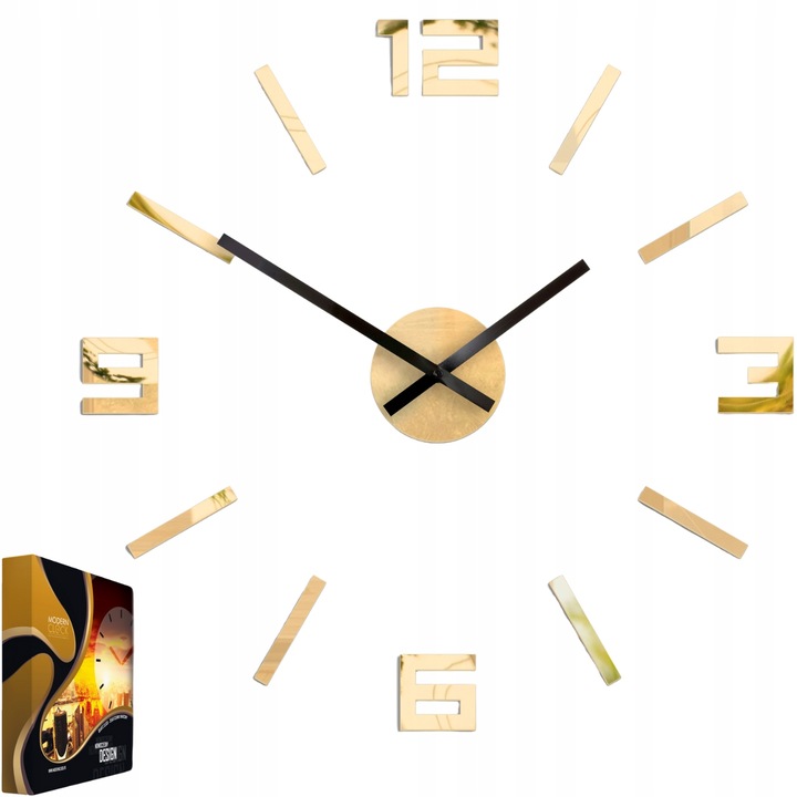 Ceas de perete decorativ, acrilic cu efect de oglinda, design modern cu numere arabe, auriu elegant, mecanism de cuart ultra silentios, ideal pentru living si birou, instalare usoara, diametru 50cm