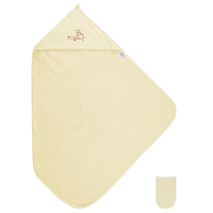 Prosop de baie pentru bebelusi cu capison Frotte 85x85 cm Girafa Beige 02
