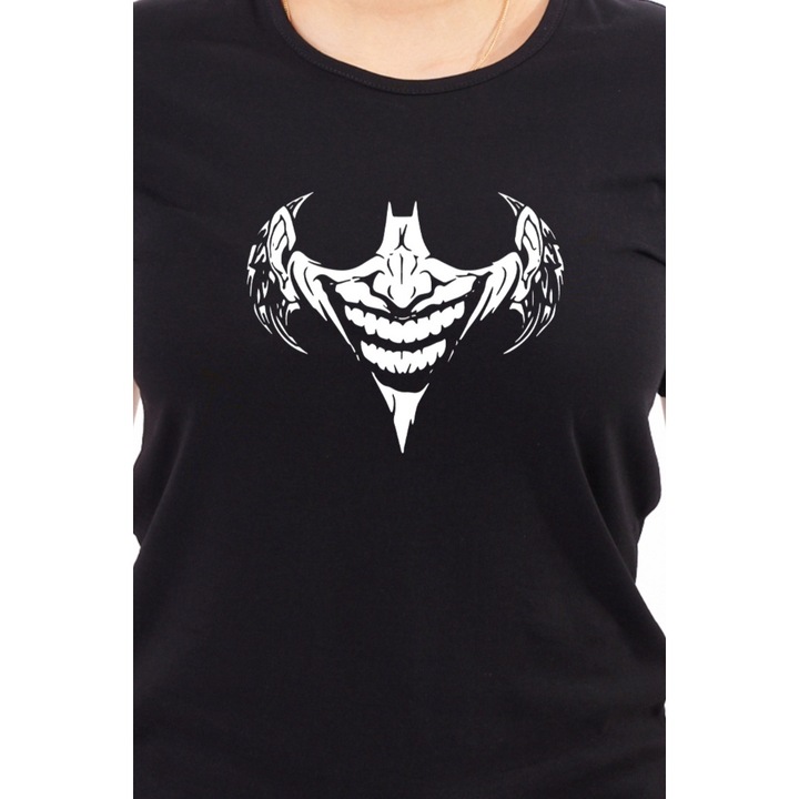 Női póló, személyre szabott Bat Joker Smile képpel, pamut, fekete, XL