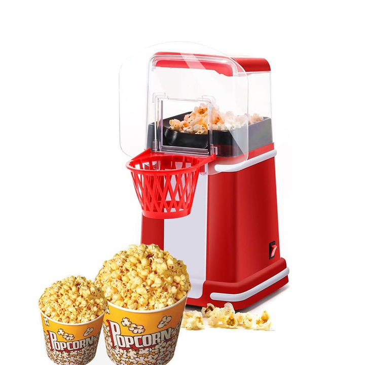 Aparat de preparat popcorn, Golxmse, 1200W, forma de cos de baschet, 28.5x19.5x15.9cm, rosu