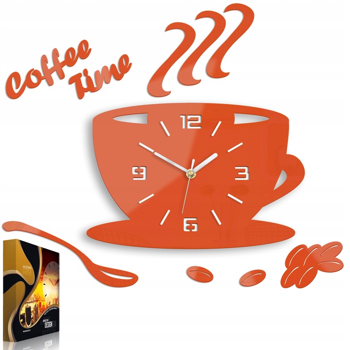 Ceas de perete in forma de ceasca cu cuart rotund 3D Coffee Time