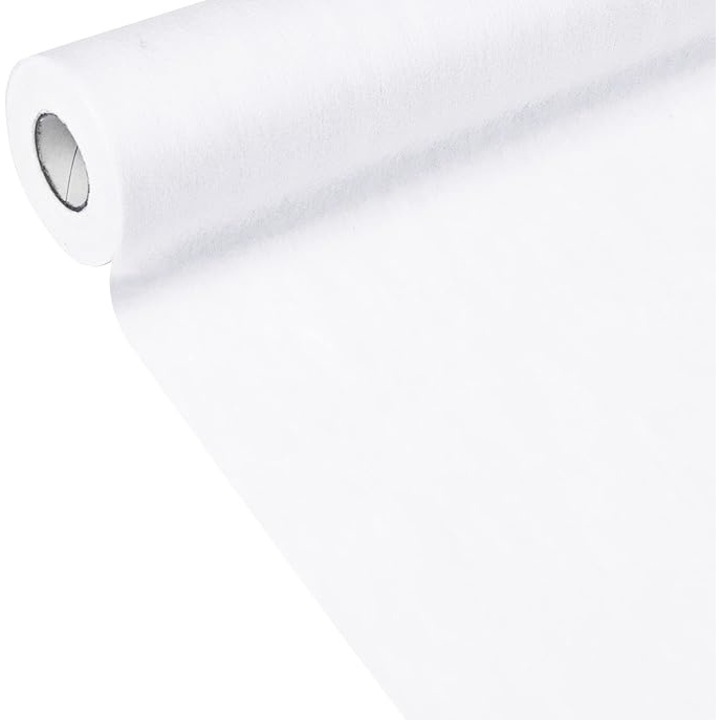 Traversa decorativa din poliester pentru masa, dimensiuni 28 cm x 25 m, culoare alba