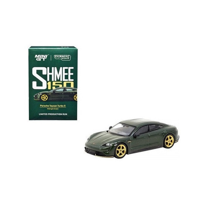 Porsche Taycan Turbo S Shmme 150, zöld, 1:64 Tarmac-MiniGt modellautó