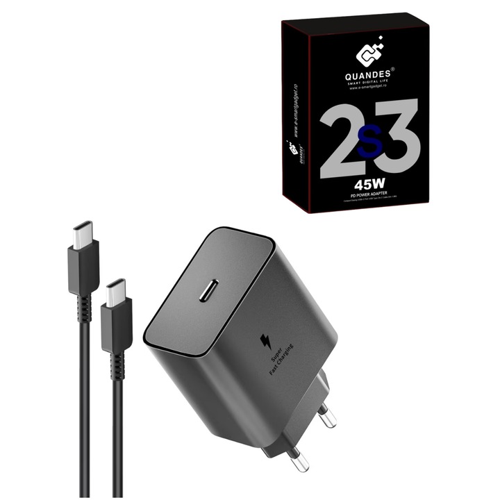 Kit Incarcator rapid de perete 45W PD cu cablu Type C de 5A 1,8M, set, pentru Galaxy S24/S23/S22/Note20