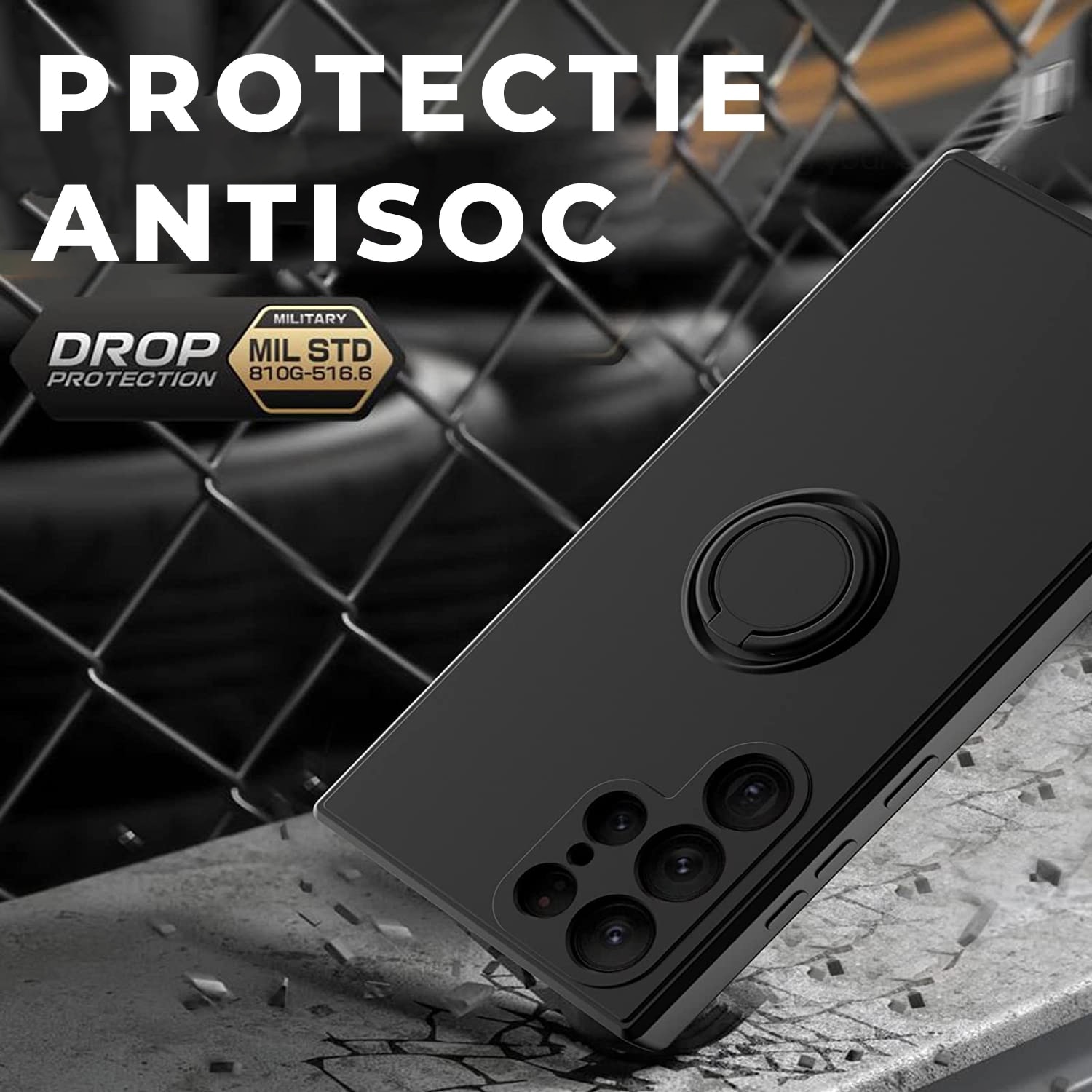 Husa pentru Samsung Galaxy S25 DaDen cu inel rotativ 360, Silicon Premium, Camera Protection, Antisoc, Negru