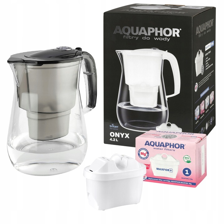 Cana filtranta Aquaphor Onyx, 4.2l, cu contor mecanic, din Tritan, negru