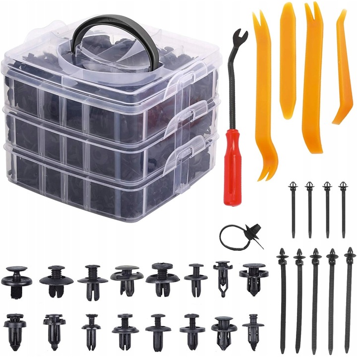 Set de reparare a tapiteriei, Elmax, Universal, 845 de elemente, Pvc, Cu extractor pentru demontare, Pentru masini personale si comerciale