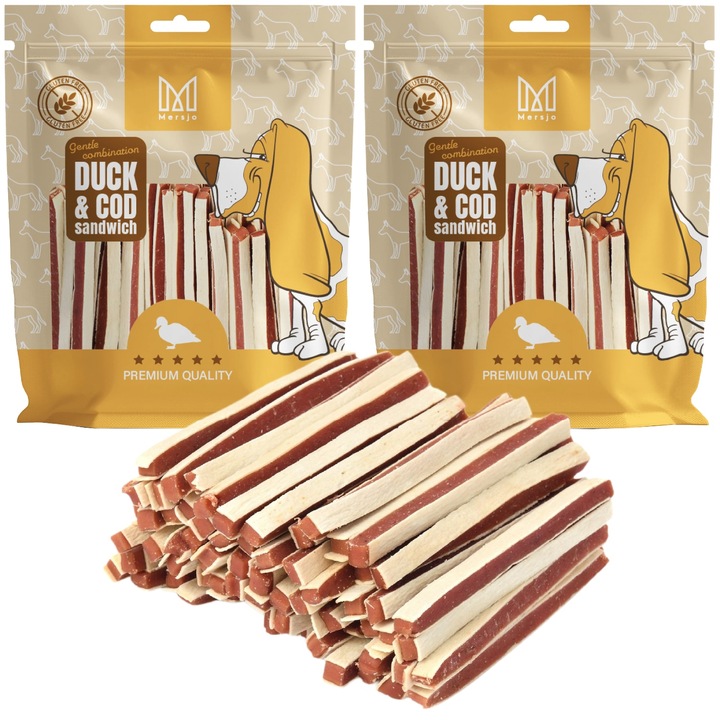 Tratament pentru caini - Fasii moi de rata sandwich Mersjo 1kg