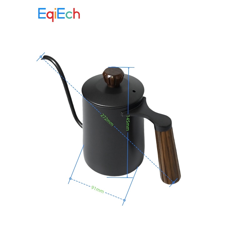 Fierbator pentru cafea, EqiEch, 600ml, inox, maner din lemn de nuc