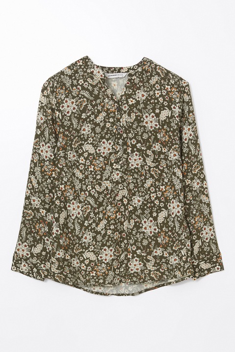 LC WAIKIKI, Bluza-tunica cu imprimeu, verde militar inchis/Alb murdar
