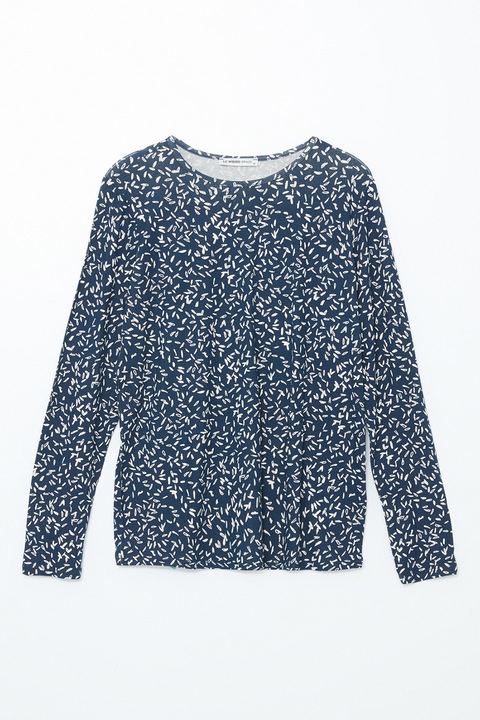 LC WAIKIKI, Bluza cu model si decolteu rotund, Alb/Bleumarin
