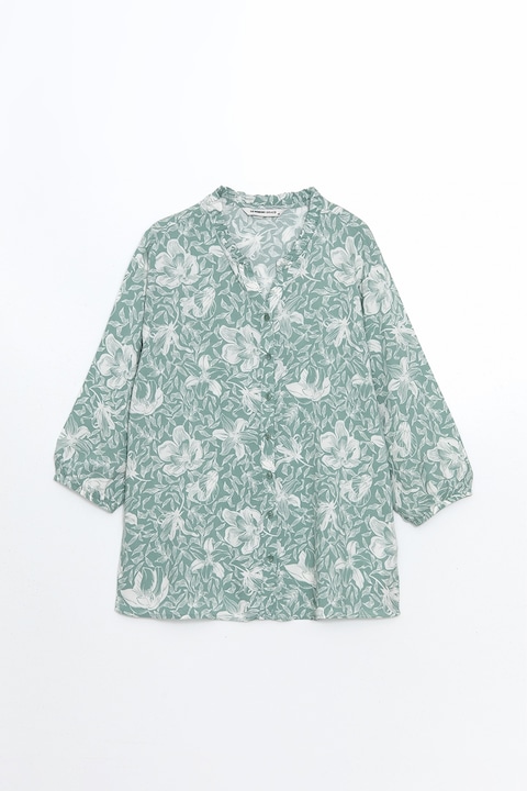 LC WAIKIKI, Bluza cu maneci 3/4, Alb/Verde prafuit
