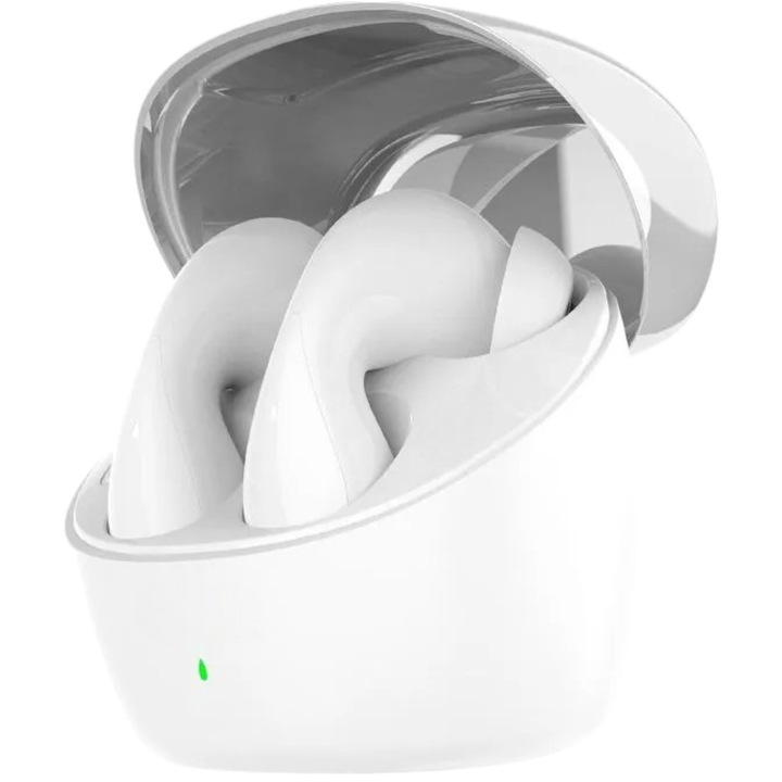 Аудио слушалки, безжични, TWS BK92, Bluetooth V5.4, 200 mAh батерия на кутията, 25 mAh батерия за слушалки, 4,5 часа живот на батерията, бял