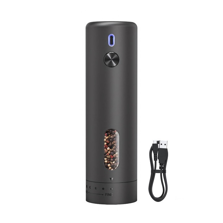 Електрическа мелничка за пипер, външна настройка на меленето, порт за зареждане Type-C, 110 ml прозрачен контейнер