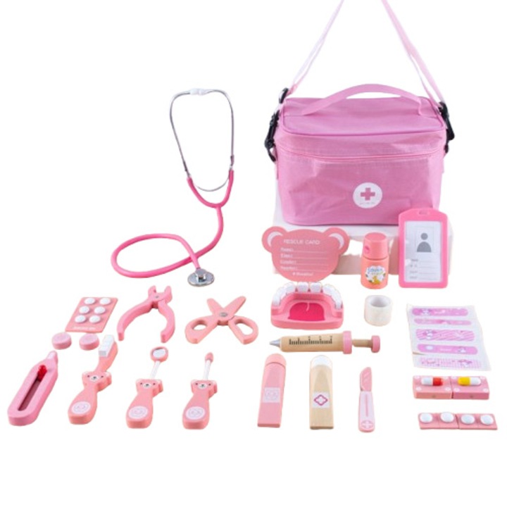 33 de piese set de jucarie doctor pentru fete - set de joc de rol doctor cu geanta de transport, jucarie stetoscop si costum de deghizare - cadou de joaca doctor pentru copii mici cu varste de 3 4 5 6 7 8 ani pentru joc de rol