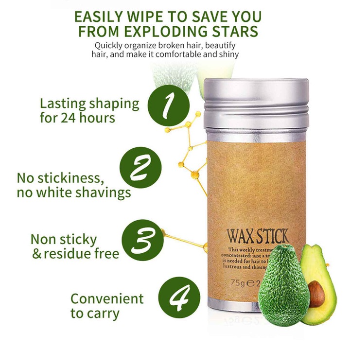 Професионален восък стик за коса - 24 часа силна фиксация, с витамин Е, за всички типове коса, 75 g
