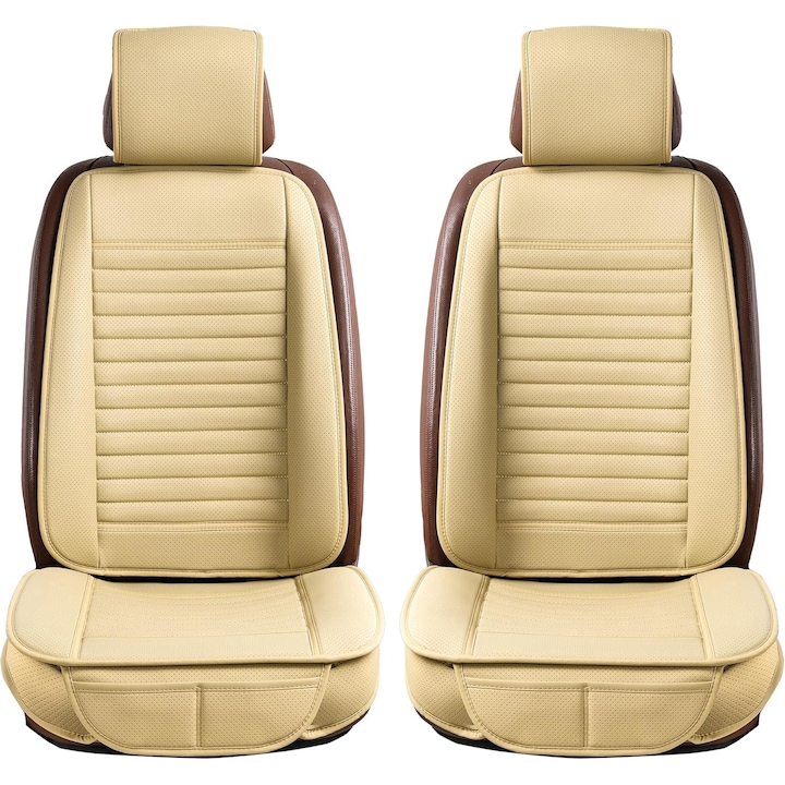 Комплект от 2 калъфа за седалки NextWave®️, осигурява защита на предната седалка, универсален, личен автомобил, такси, споделено пътуване, неплъзгащ се, дишащ материал, за всички сезони, джобове за съхранение, бежов