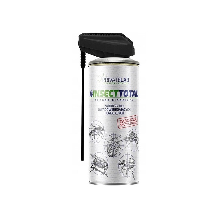 Insecticid Privatelab 4Insect Total 400ml, pentru insecte zburatoare si taratoare, cu aplicator 2 in 1