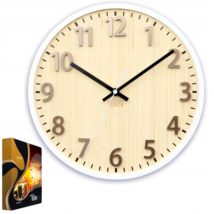 Ceas de perete rotund, decorativ, din bambus si acril, model Karina Tortora, cu mecanism cu cuart ultra silentios, design modern, 30 cm, pentru casa, birou, dormitor