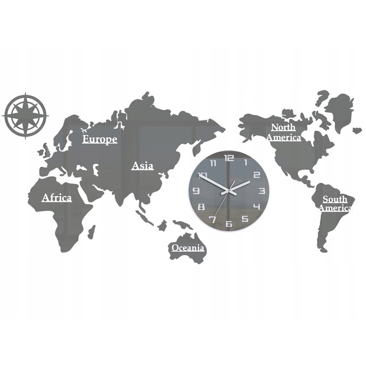 Falióra Volan World Map 110x55 szürke, kvarc szerkezetű, minimalista design