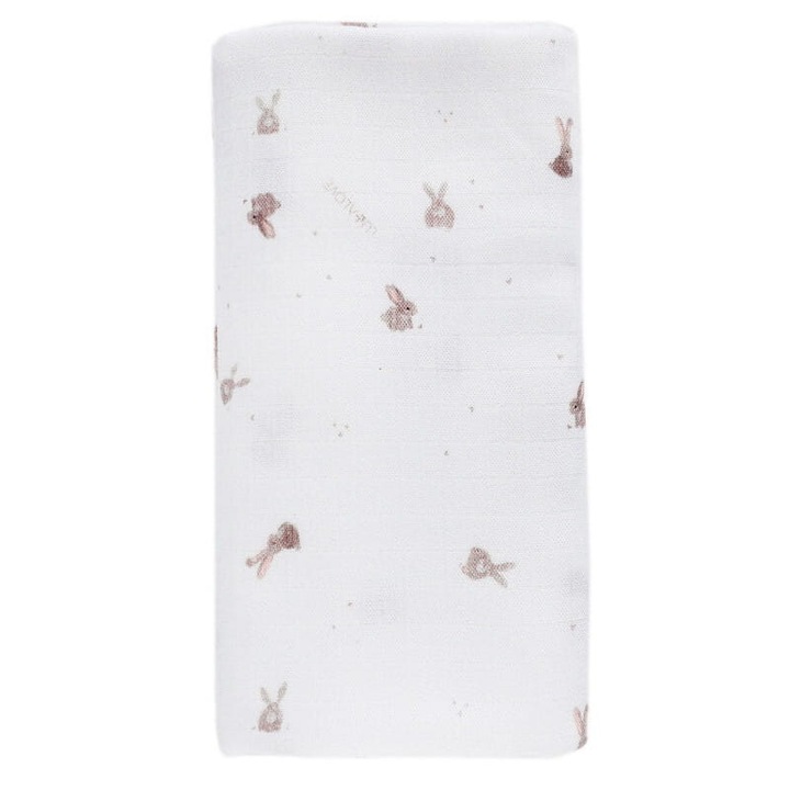 Одеяло 150x200см, Lullalove, шарка на зайче, бяло
