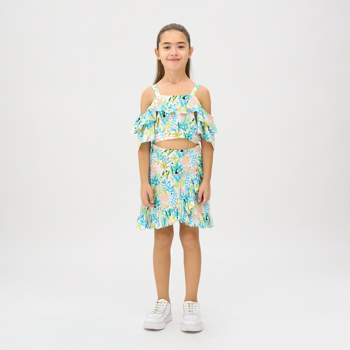 Panco - Пола с екзотичен принт за момичета, ментов цвят, Ментово зелено