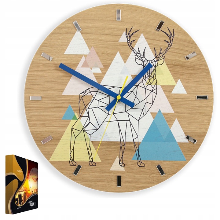 Stejar Ceas de perete cu model de cerb Acrilic Deer Geometric rotund Ceas