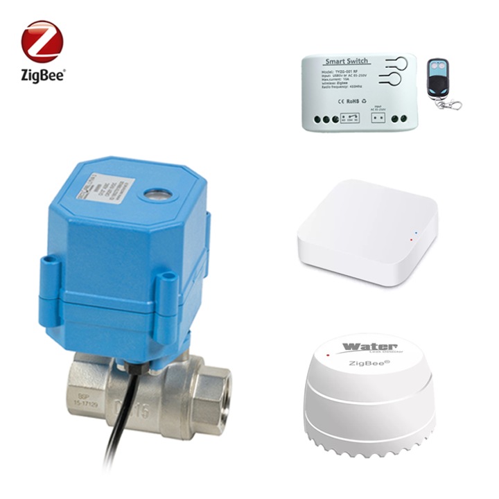 Kit nteligent anti-inundatii, HomeVast®, protocol ZigBee, format din electrovalva Sectoriel, G3/4", NO, 230V, releu, gateway si senzor apa