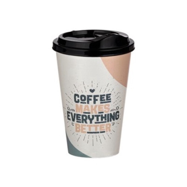 Coffee Makes Better Печатна пластмасова чаша за кафе с капак 500 мл