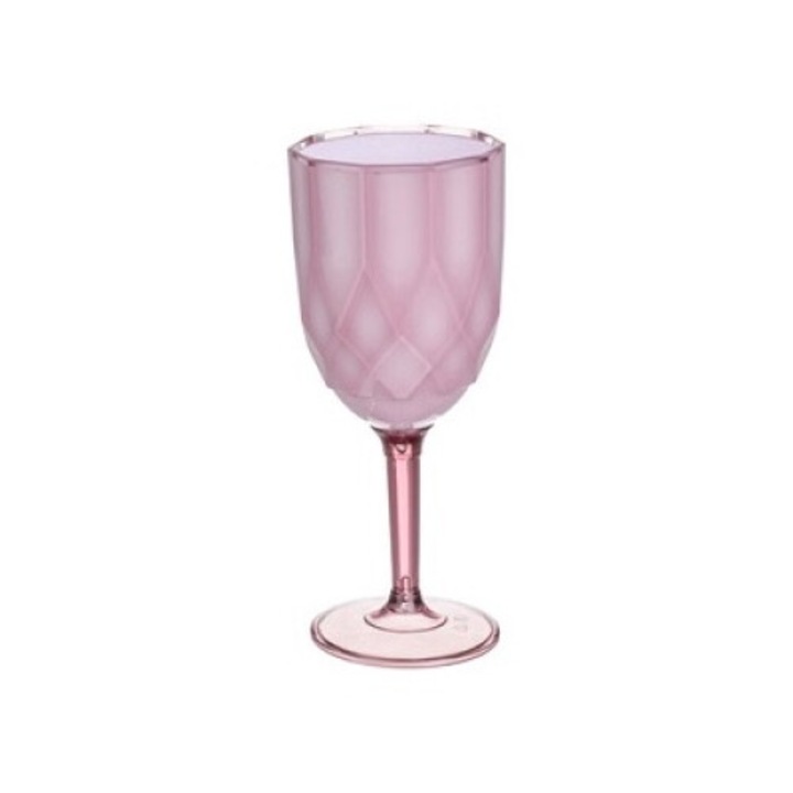 Гола розова пластмасова чаша с дръжка и бял релефен модел за вино 350 мл