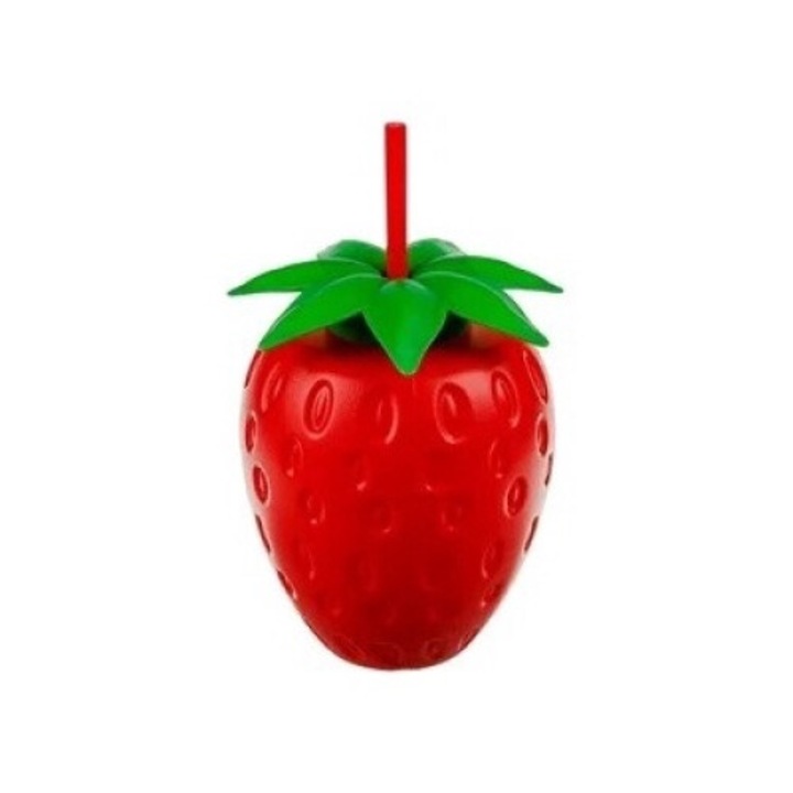 3D Пластмасова чаша във формата на ягода със сламка 900 мл