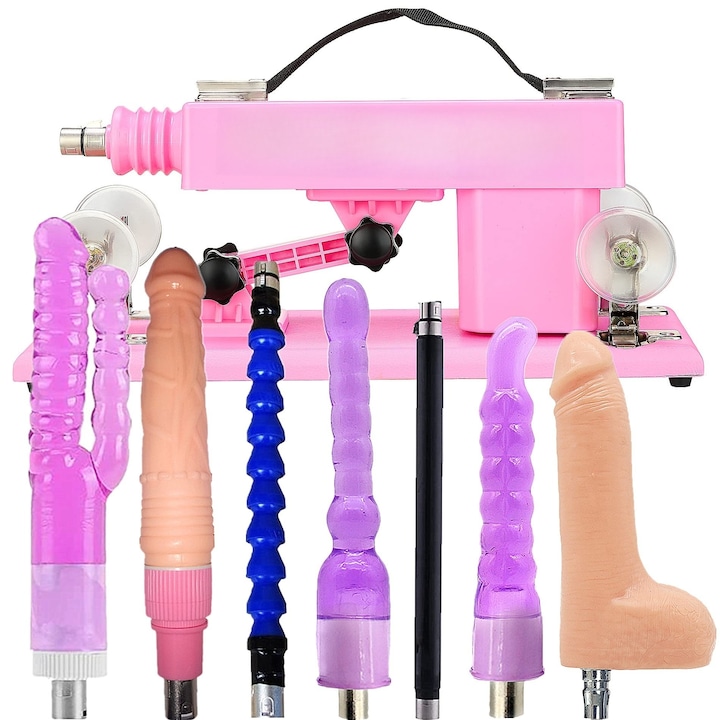 Automata szexgép, vibrátoros tológép nőknek és férfiaknak, 7 tartozékkal, 0-85° között állítható, rugalmas sebességgel, 3XLR csatlakozóval, 4 tapadókoronggal, WALALLA, rózsaszín