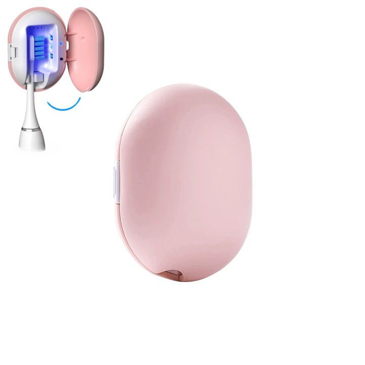 1 buc.Sterilizator UV pentru periuta de dinti, Curatator de periute de dinti alimentat prin USB, cu functie de uscare cu aer si oglinda incorporata, compact, portabil- Portabil pentru acasa, birou, calatorii, roz pudrat