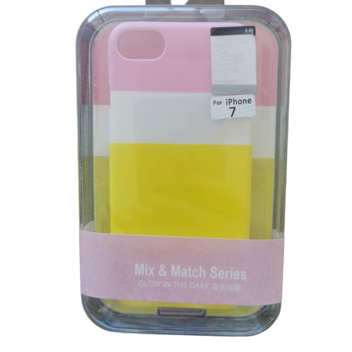 Husa G-Tech Go Alone With Aru, Model Linii, Compatibila cu iPhone 7/8/SE 2020, TPU, Fosforescenta, Mix & Match Series, Galben/Roz