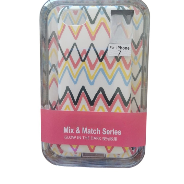 Husa G-Tech Go Alone With Aru, Model Valuri, Compatibila cu iPhone 7/8/SE 2020, TPU, Fosforescenta, Mix & Match Series, Alb/Multicolor