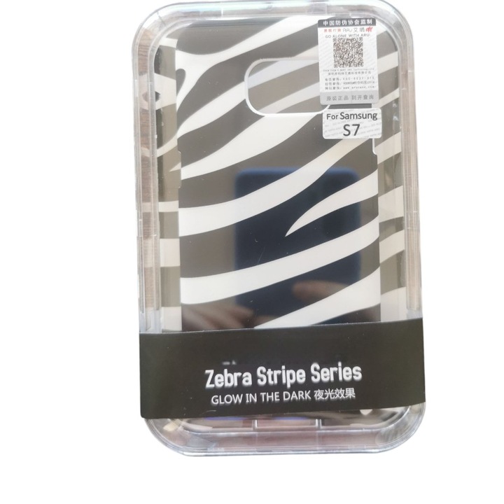 G-Tech Go Alone With Aru Case, Stripes, G-Tech, Compatible with Samsung Galaxy S7, TPU, Phosphorescent, Zebra Stripe, Black/White