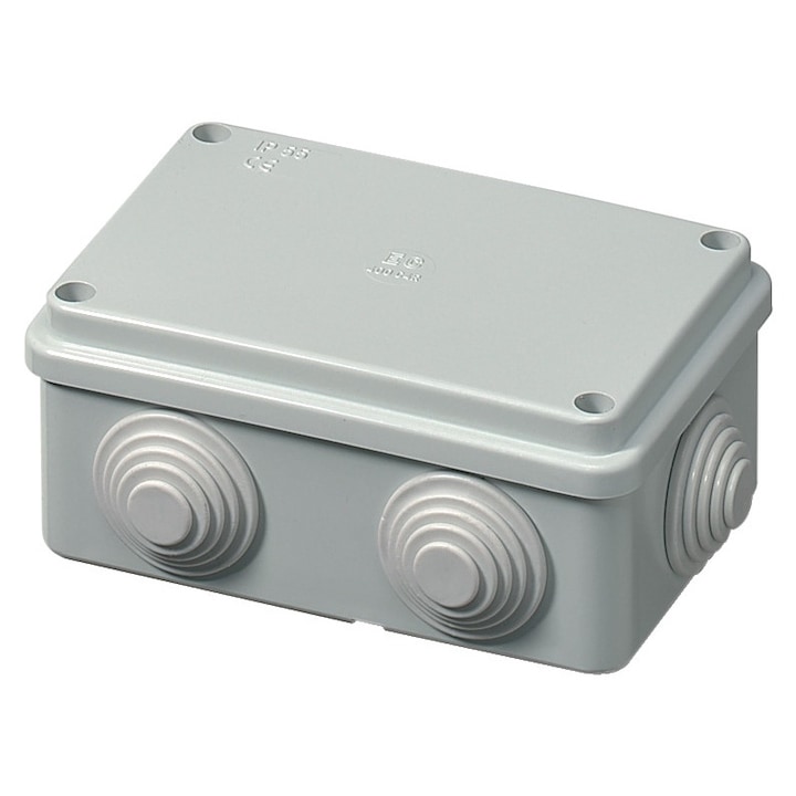 Doza, Cutie de Derivatie, 120x80x50mm, Montaj Aplicat, Cu 6 Intrari, Montarea Capacului ( Cu Suruburi), Autostingere, Halogen Free, IP55, Gri, 400V, EC400C4R Elettrocanali Italia