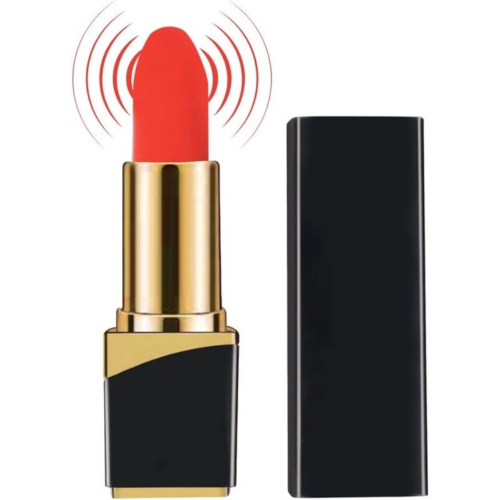 Hordozható vibrátor rúzsdizájnnal, 10 rezgési mód, szilikon, 9,3 cm, fekete