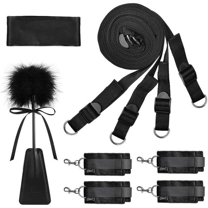 Set BDSM cu catuse, mansete, masca si jucarie de stimulare, UTIMI, nylon, ajustabil
