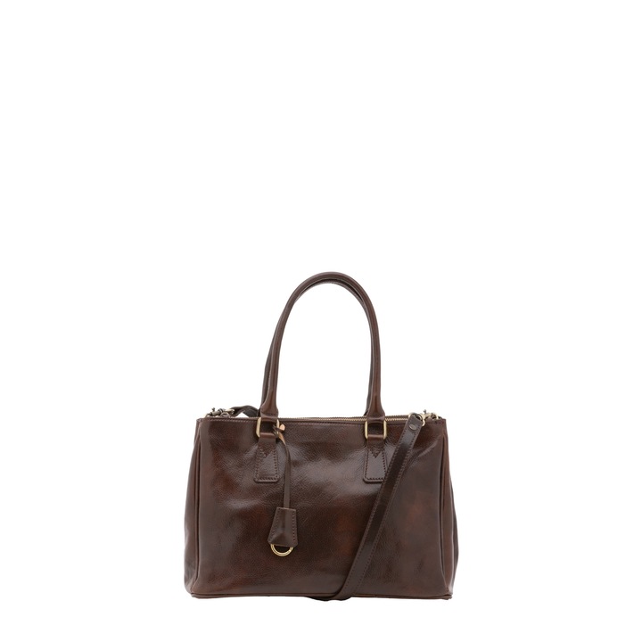 I Fratelli, Geanta tote din piele cu bareta detasabila, Maro inchis